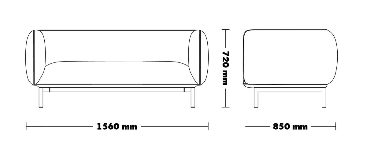 Fabric Sofa MELLO 2 Seater - dimensions diagram