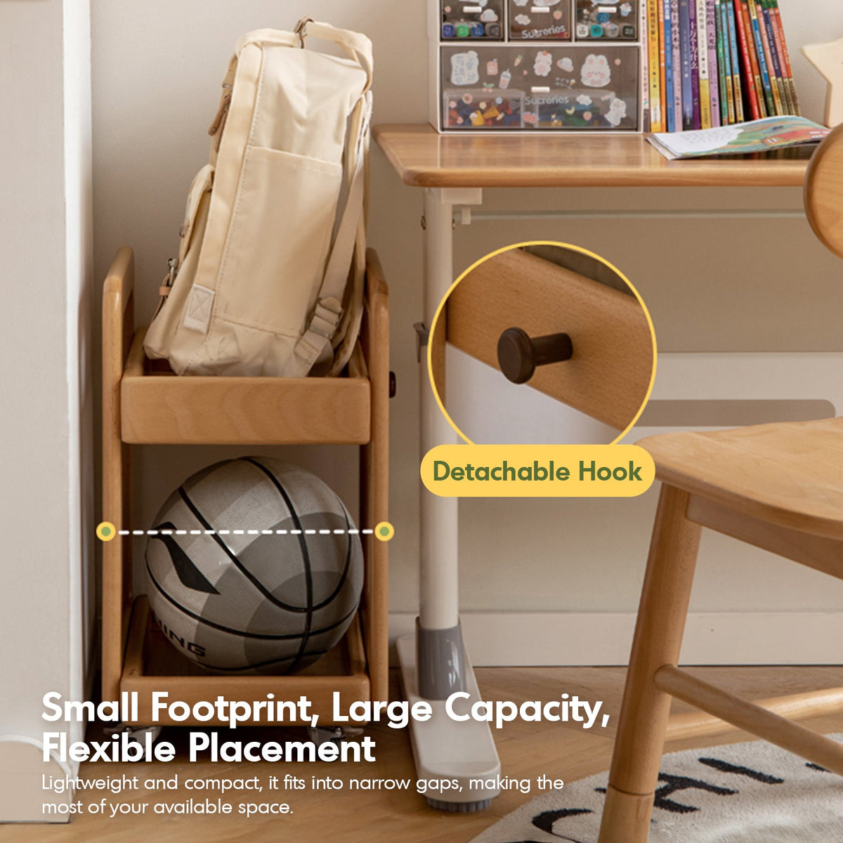 Scandinavian Beech Wood Wheeled Trolley Side Table VERA - view 14