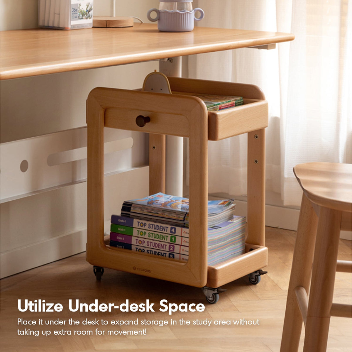 Scandinavian Beech Wood Wheeled Trolley Side Table VERA - view 15