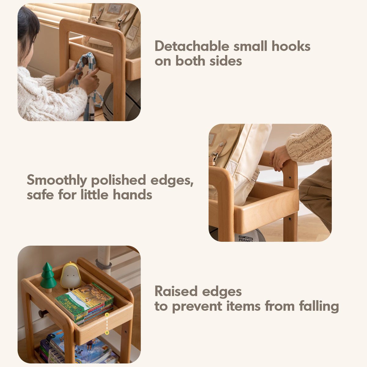 Scandinavian Beech Wood Wheeled Trolley Side Table VERA - view 19