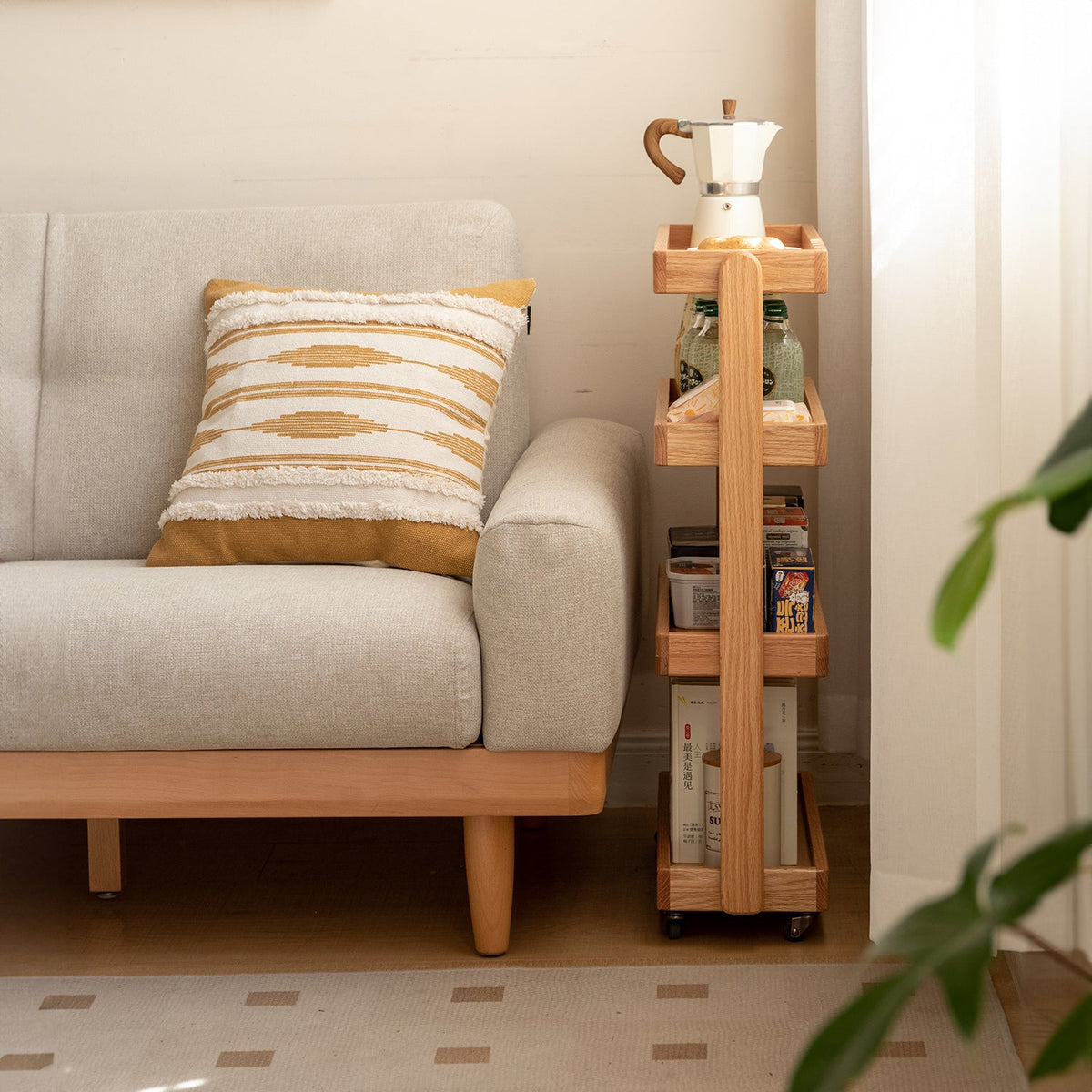 Scandinavian Oak Wood Wheeled Trolley Side Table MIRA - view 15