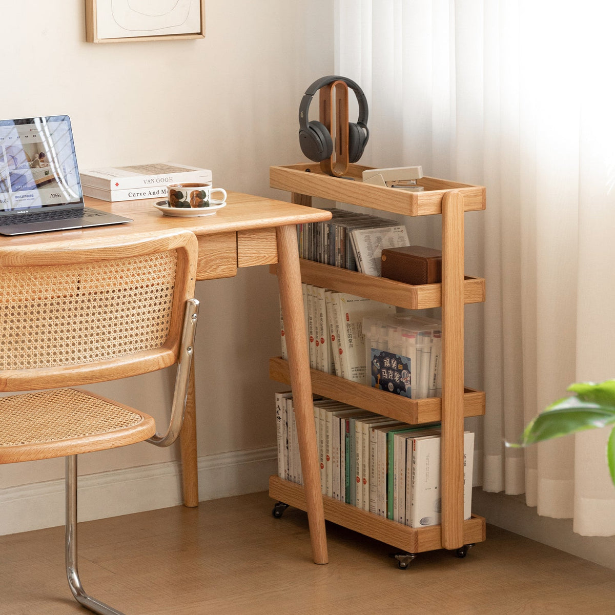 Scandinavian Oak Wood Wheeled Trolley Side Table MIRA - view 19