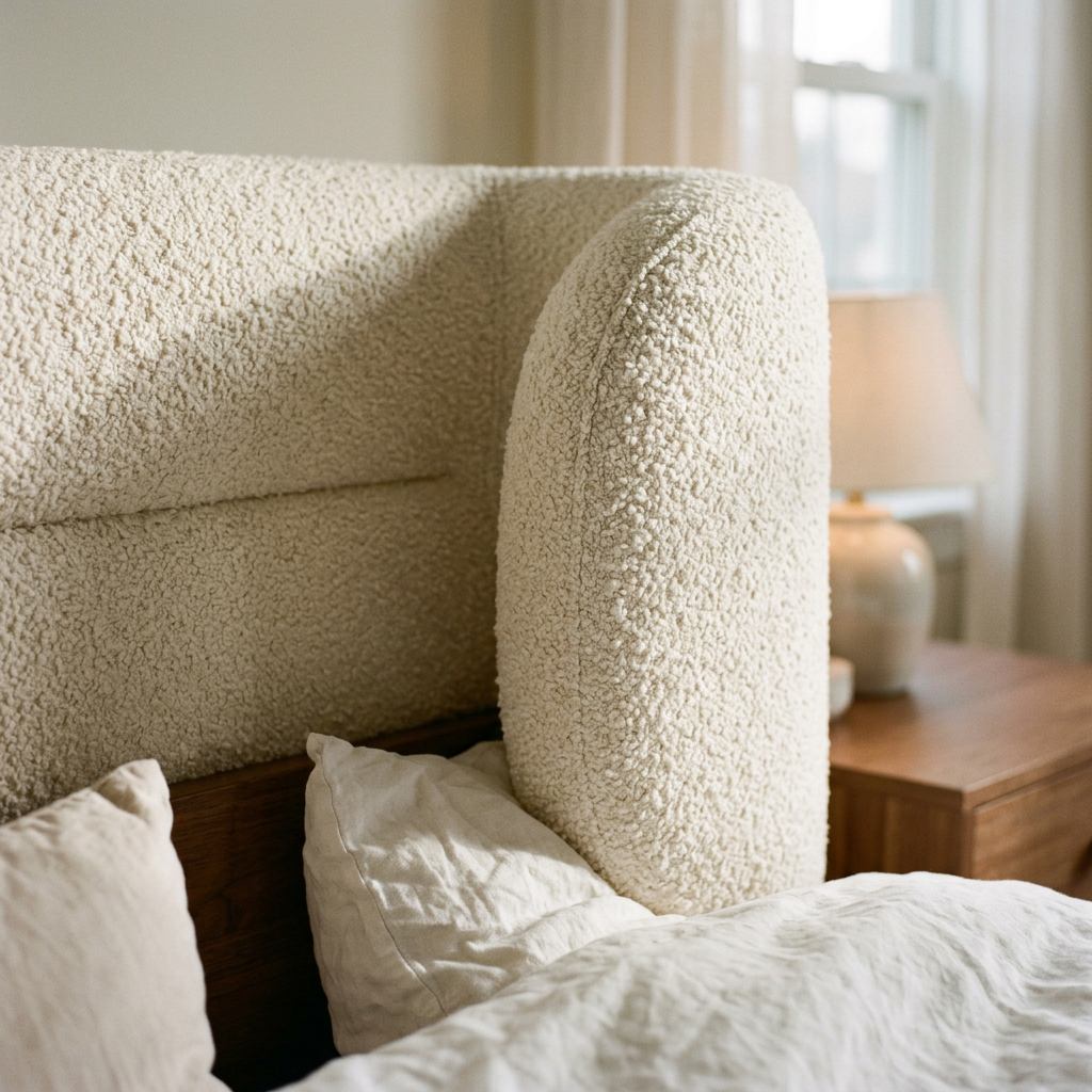 SERENE Boucle Fabric Headboard and Curve Detail