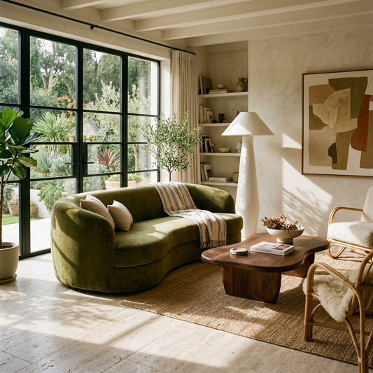 KURA 2-Seater Velvet Sofa - Living Room Interior Scene