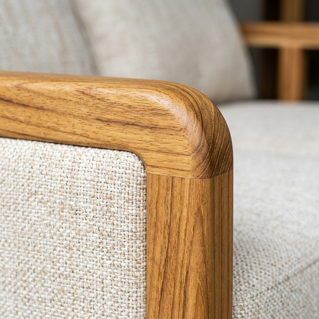 NORDEN Loveseat - Teak Wood Joinery and Linen Detail