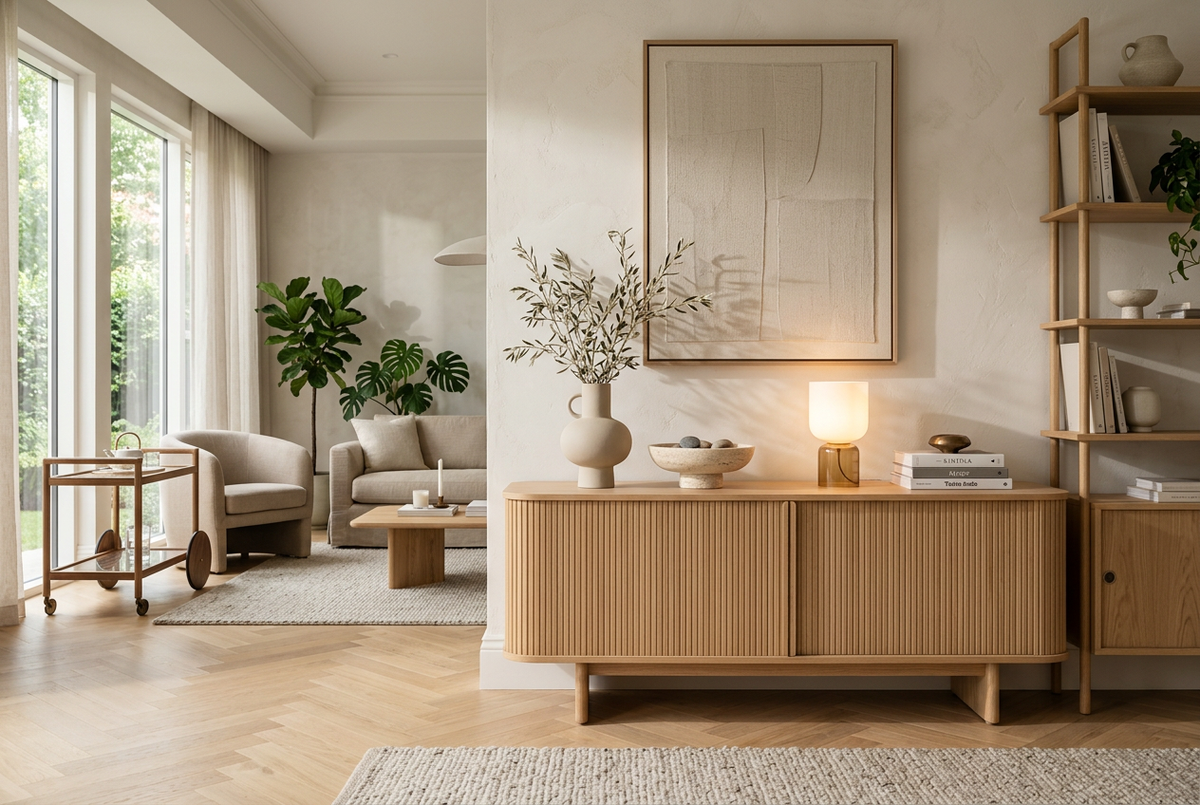 Modern Scandinavian Oak Sideboard & Storage Console Lifestyle Scene