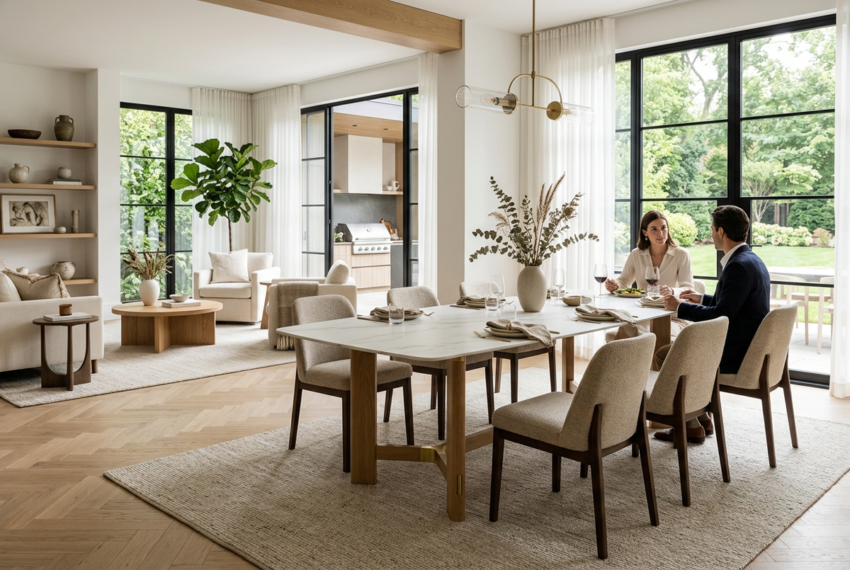 Modern Sintered Stone & Solid Oak Dining Table Lifestyle Scene