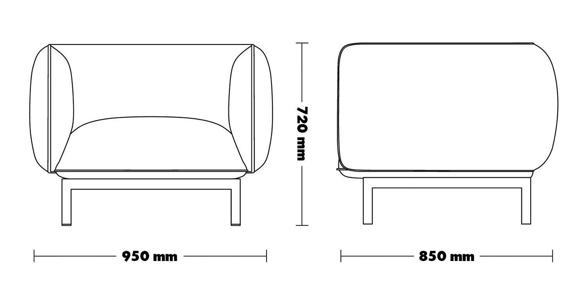 Fabric Sofa MELLO 1 Seater - dimensions diagram