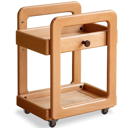 Scandinavian Beech Wood Wheeled Trolley Side Table VERA - view 01