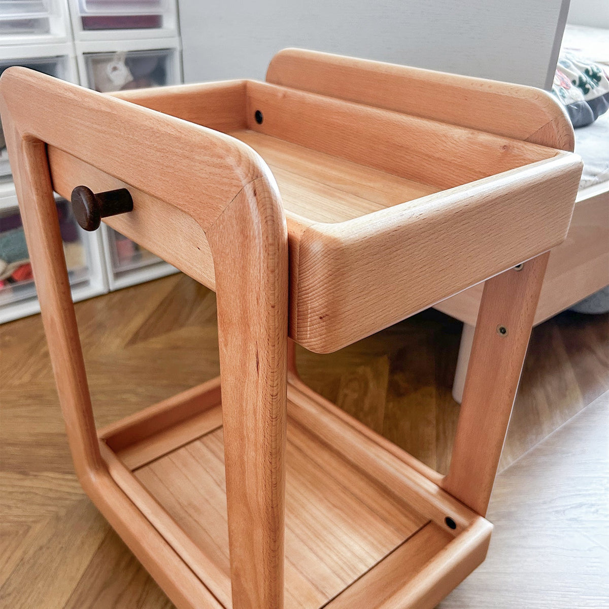 Scandinavian Beech Wood Wheeled Trolley Side Table VERA - view 04