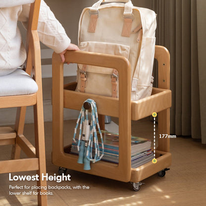 Scandinavian Beech Wood Wheeled Trolley Side Table VERA - view 07