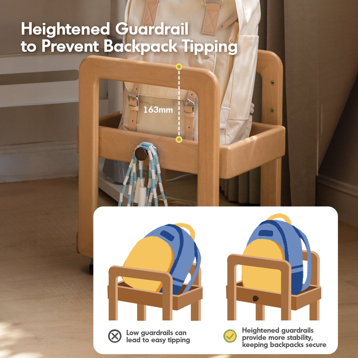 Scandinavian Beech Wood Wheeled Trolley Side Table VERA - view 12