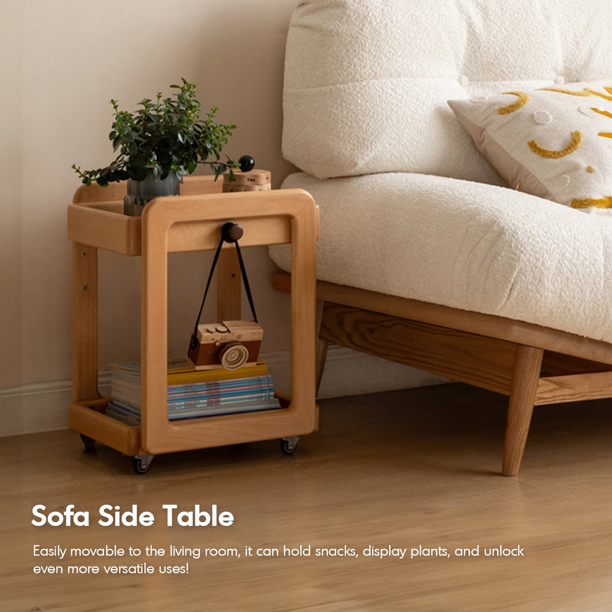 Scandinavian Beech Wood Wheeled Trolley Side Table VERA - view 17