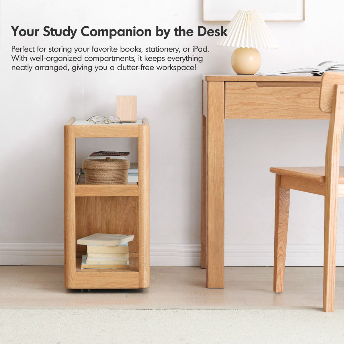 Scandinavian Oak Wood Sintered Stone Wheeled Trolley Side Table LIVA - view 09