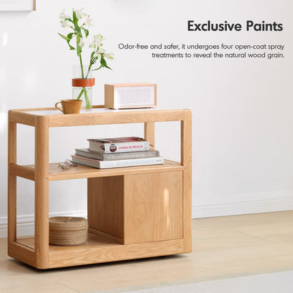 Scandinavian Oak Wood Sintered Stone Wheeled Trolley Side Table LIVA - view 14