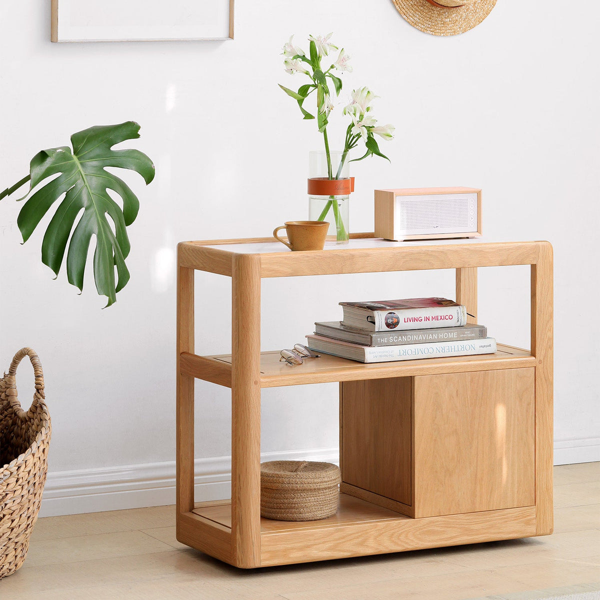 Scandinavian Oak Wood Sintered Stone Wheeled Trolley Side Table LIVA - view 18