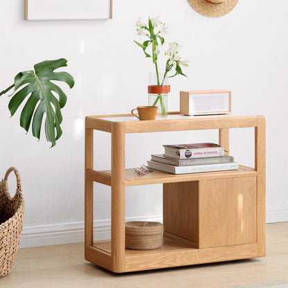Scandinavian Oak Wood Sintered Stone Wheeled Trolley Side Table LIVA - view 18