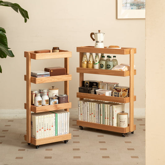 Scandinavian Oak Wood Wheeled Trolley Side Table MIRA - view 02