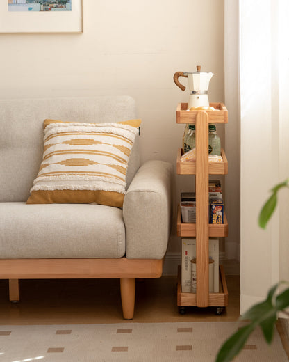 Scandinavian Oak Wood Wheeled Trolley Side Table MIRA - view 05