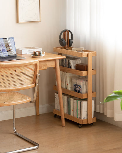Scandinavian Oak Wood Wheeled Trolley Side Table MIRA - view 08