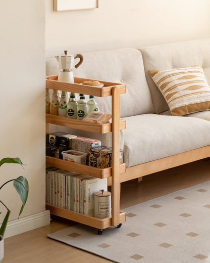 Scandinavian Oak Wood Wheeled Trolley Side Table MIRA - view 13
