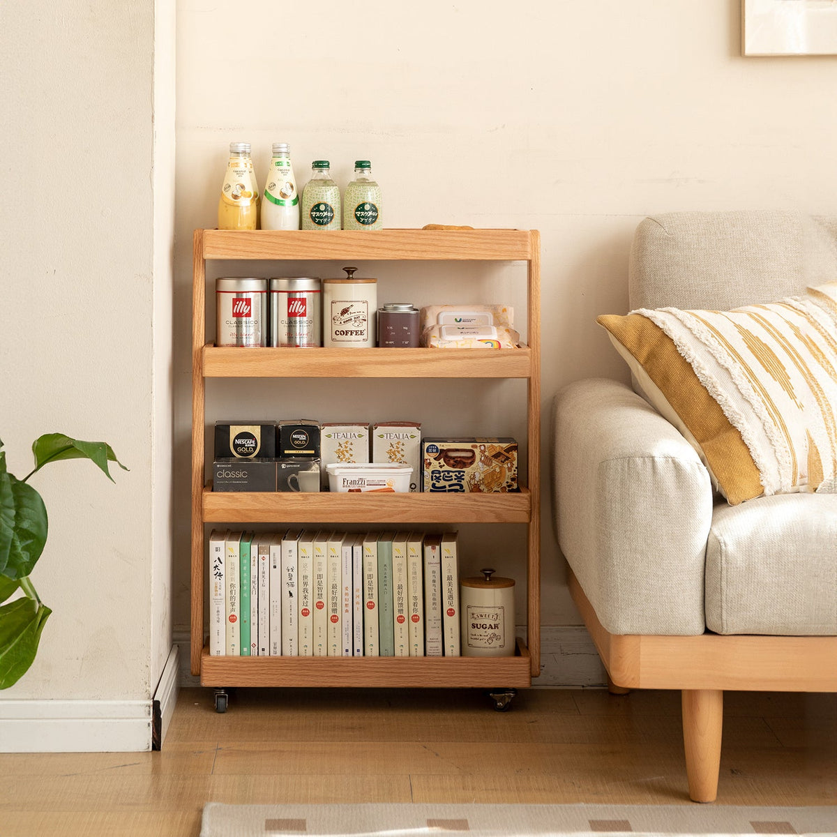 Scandinavian Oak Wood Wheeled Trolley Side Table MIRA - view 18