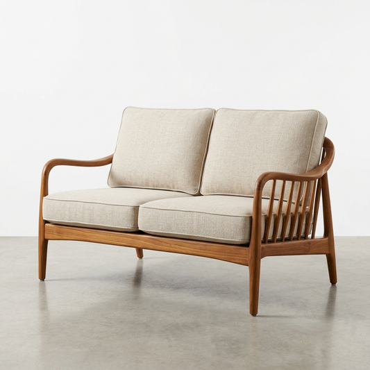 NORDEN Mid-Century Solid Teak 2-Seater Loveseat - Studio View