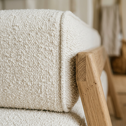 LUMI 2-Seater Boucle Sofa - Texture and Oak Wood Detail
