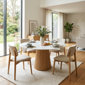ORBIT Scandinavian Oak Wood Sintered Stone Extendable Round Dining Table