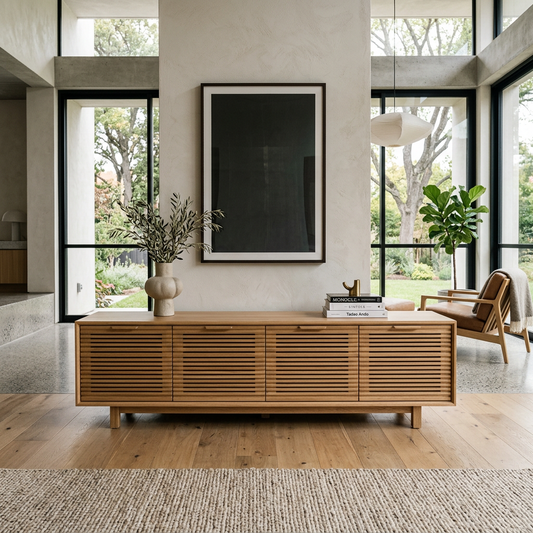 LUMEN Solid Oak Media Console Front View