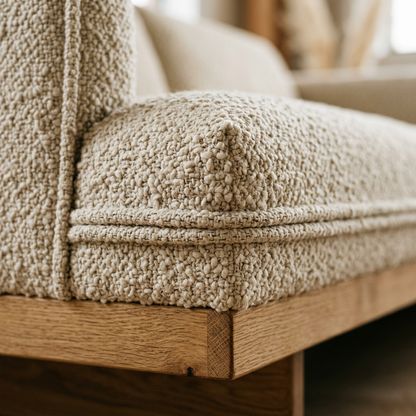 SOLARIS Sofa - Oatmeal Boucle Texture and Oak Detail