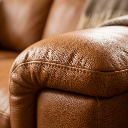 VALE Sofa - Top-Grain Caramel Leather and Saddle Stitching Detail