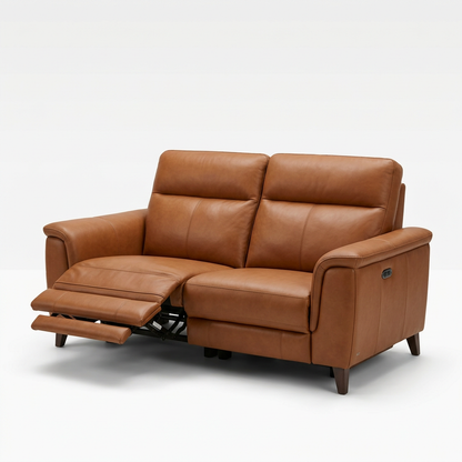 VALE Compact Reclining 2-Seater Leather Sofa - Studio View