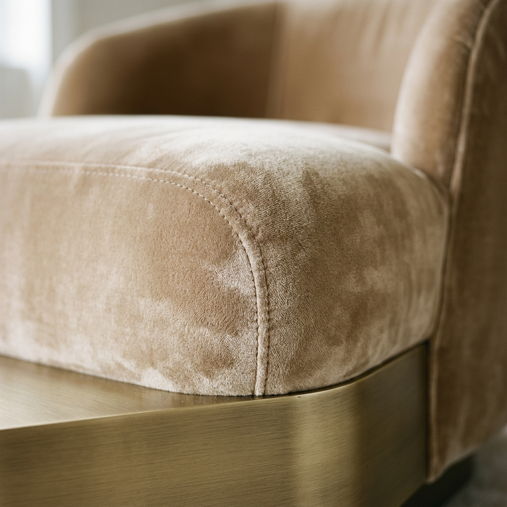 ELYSIA Sofa - Champagne Velvet and Brass Plinth Detail