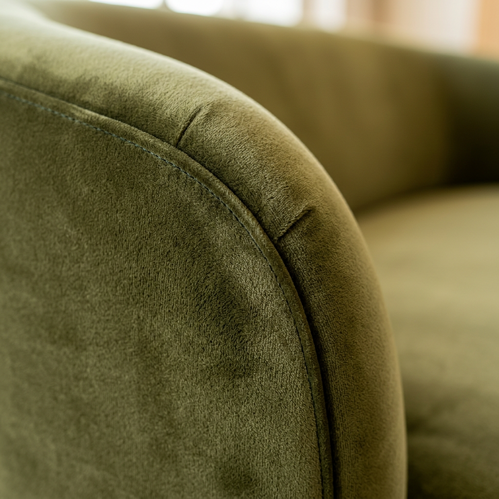 KURA Sofa - Olive Velvet Texture and Seam Detail
