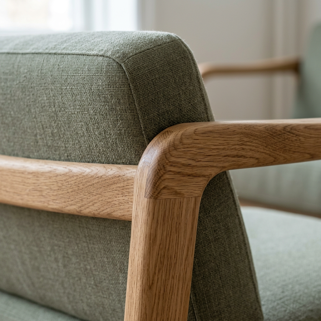 FJORD Sofa - White Oak Joinery and Olive Linen Detail