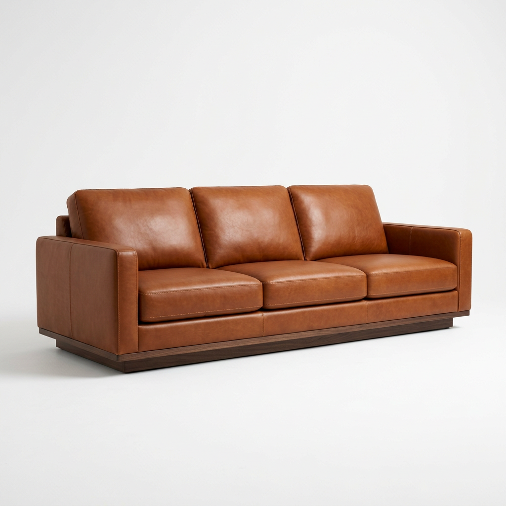 VERONA Italian Luxury 3-Seater Cognac Leather Sofa - Studio View