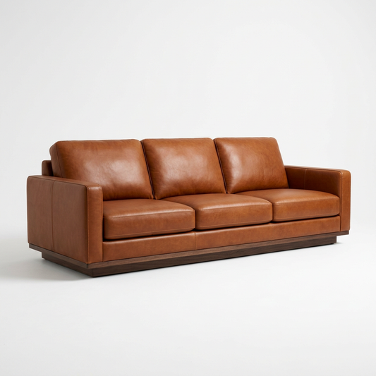 VERONA Italian Luxury 3-Seater Cognac Leather Sofa - Studio View